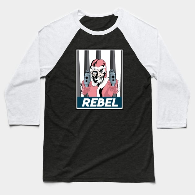 Rebel Santa Prison Break Baseball T-Shirt by FungibleDesign